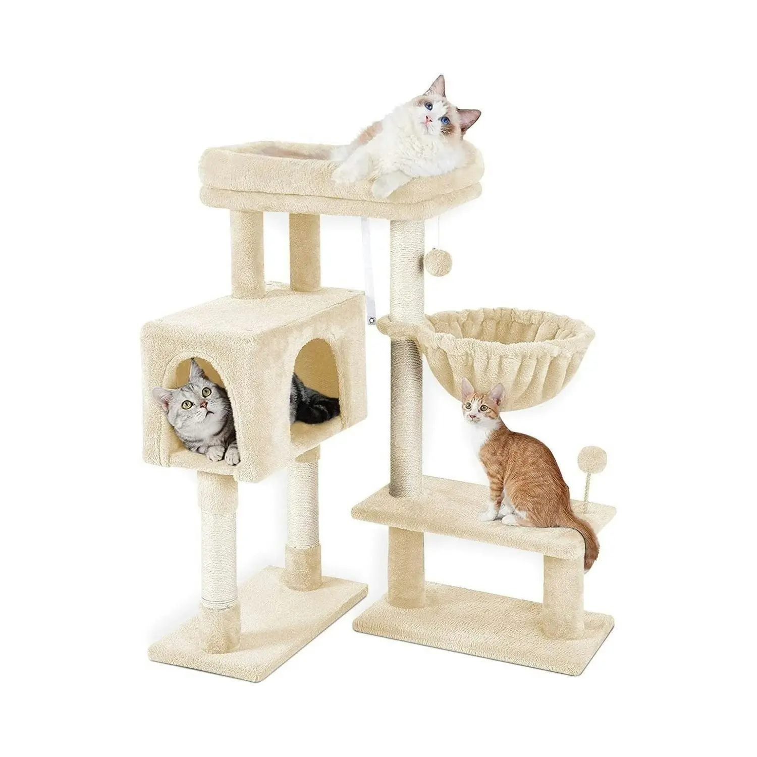 Floofi 97cm Adjustable Base Cat Tree Scratching Post Tower House Furniture Beige