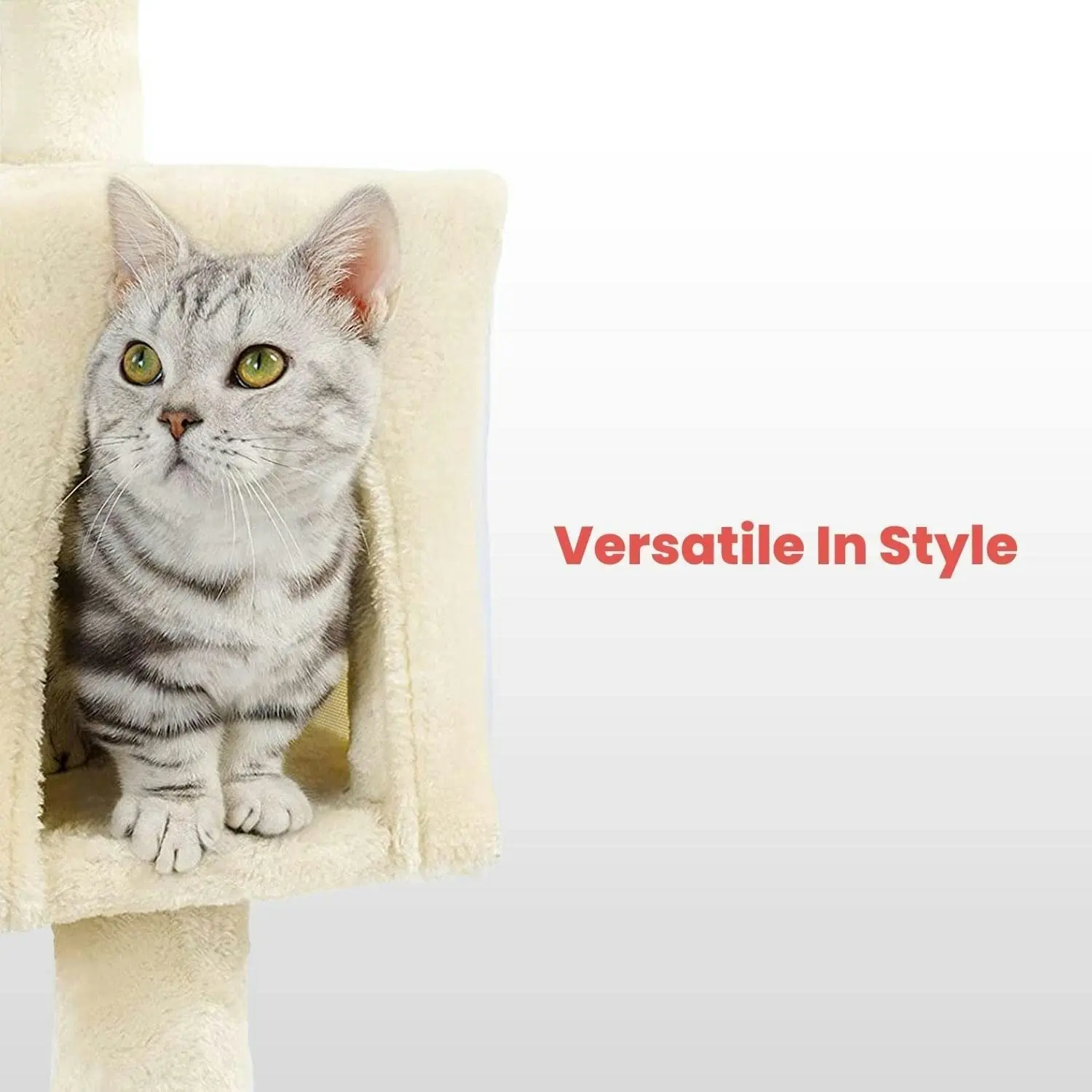 Floofi 97cm Adjustable Base Cat Tree Scratching Post Tower House Furniture Beige