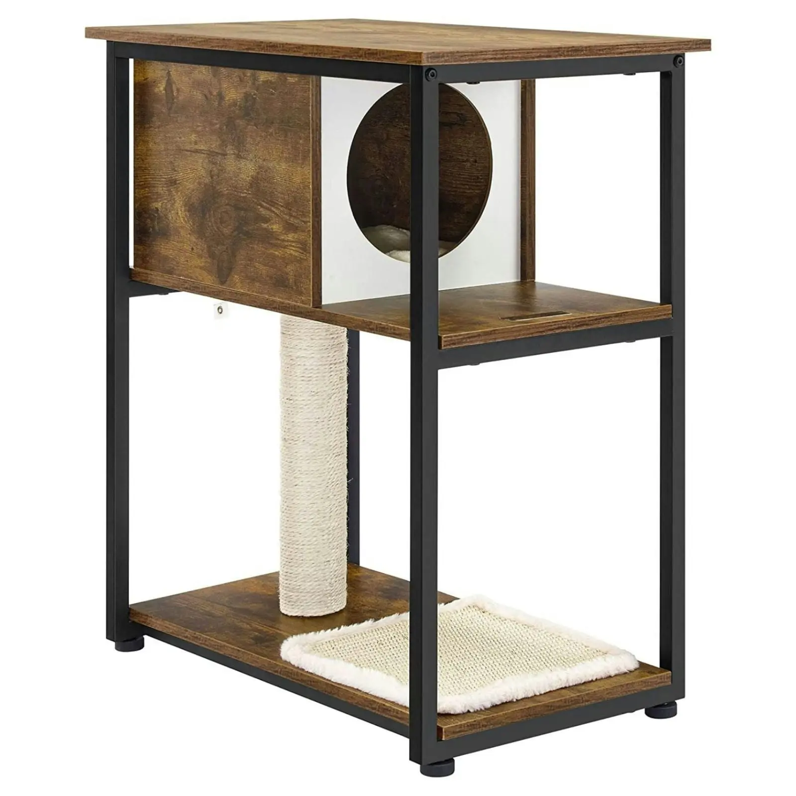 FEANDREA End Table Scratching Post Pet Scratcher House Cat Tree - Rustic Brown