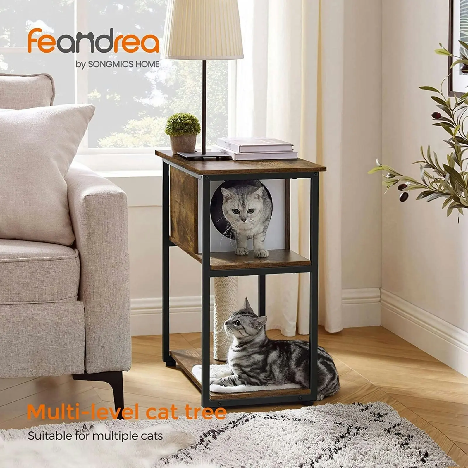 FEANDREA End Table Scratching Post Pet Scratcher House Cat Tree - Rustic Brown