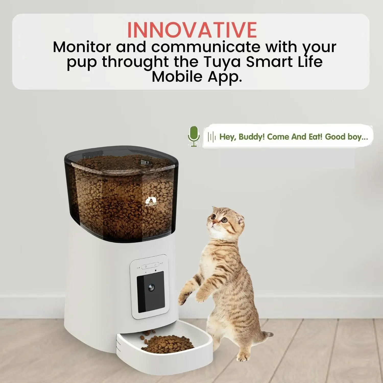 Floofi Automatic Voice Interaction & Event Record Camera 6L Smart Pet Feeder - White