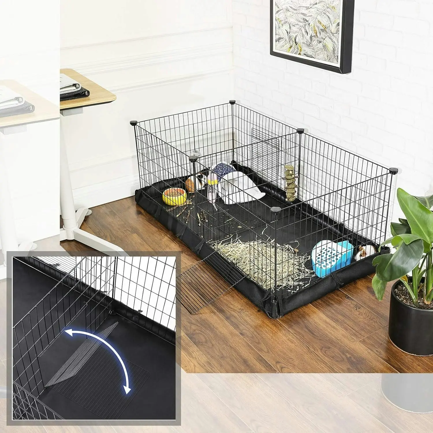 SONGMICS 2 Separate Spaces Pet Playpen with Divider Panel and Floor Mat Black