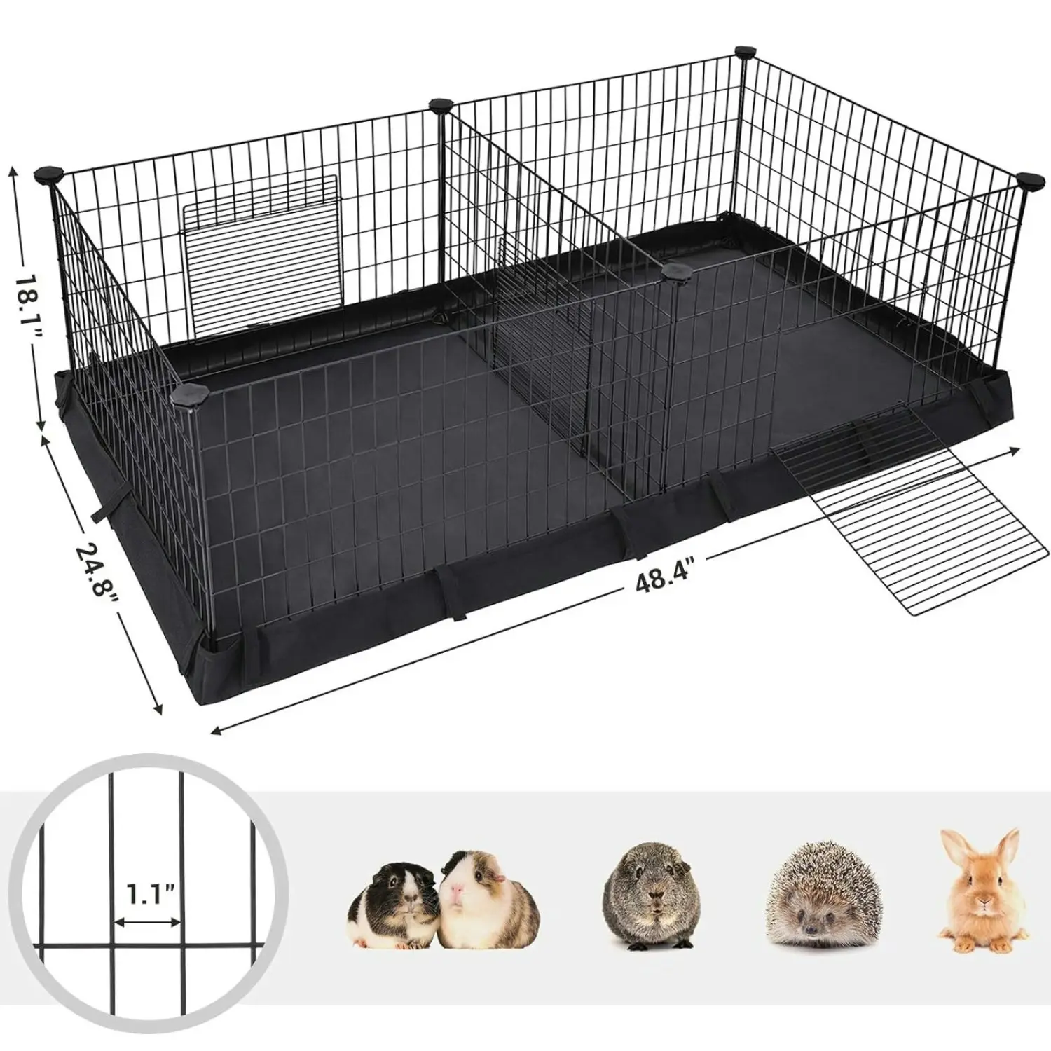 SONGMICS 2 Separate Spaces Pet Playpen with Divider Panel and Floor Mat Black