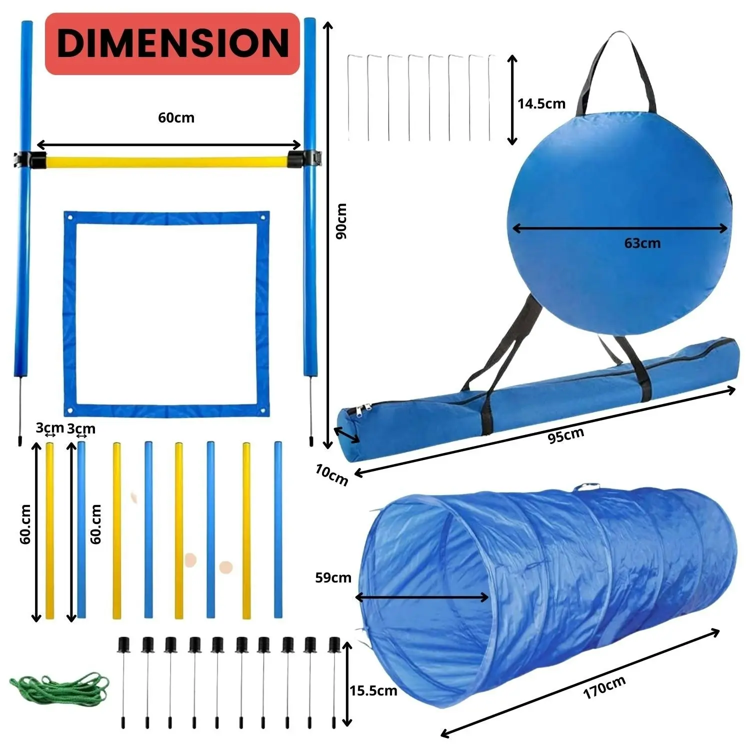 Floofi Pet Obstacle Training Course Pet Dog Agility Equipment Set - Yellow/Blue