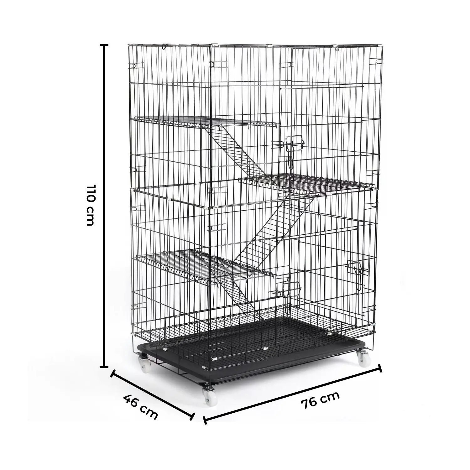 Floofi 4 Level Bird Rabbit Hutch Pet Cage with Casters and Hammock - Black