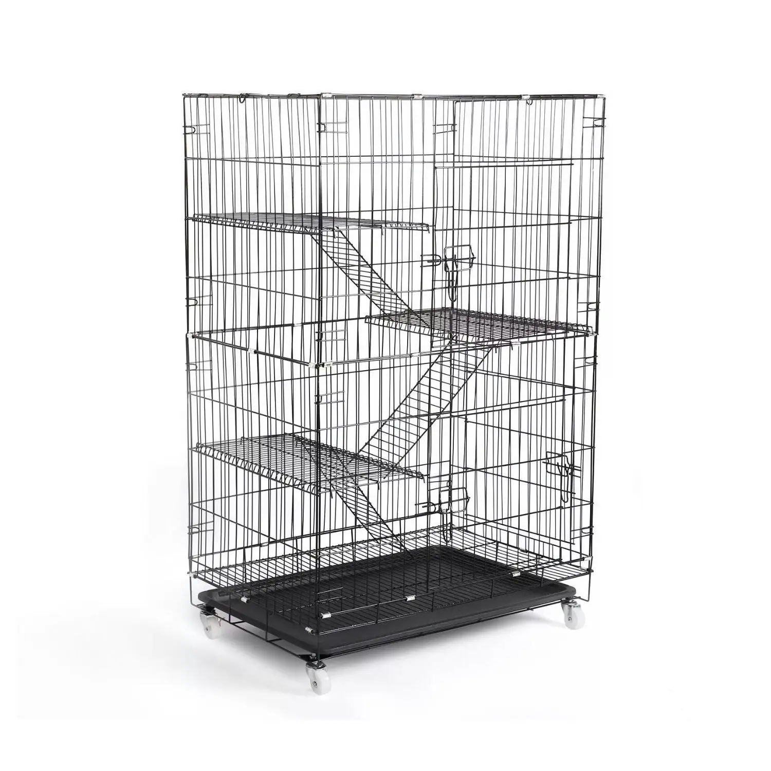 Floofi 4 Level Bird Rabbit Hutch Pet Cage with Casters and Hammock - Black