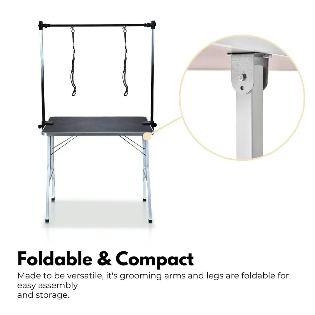 Floofi Portable Foldable Tool with Loop Noose Double Pole Pet Dog Grooming Table with Arm - Black