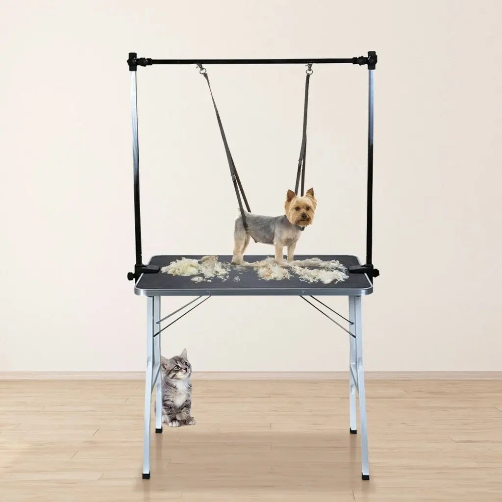 Floofi Portable Foldable Tool with Loop Noose Double Pole Pet Dog Grooming Table with Arm - Black