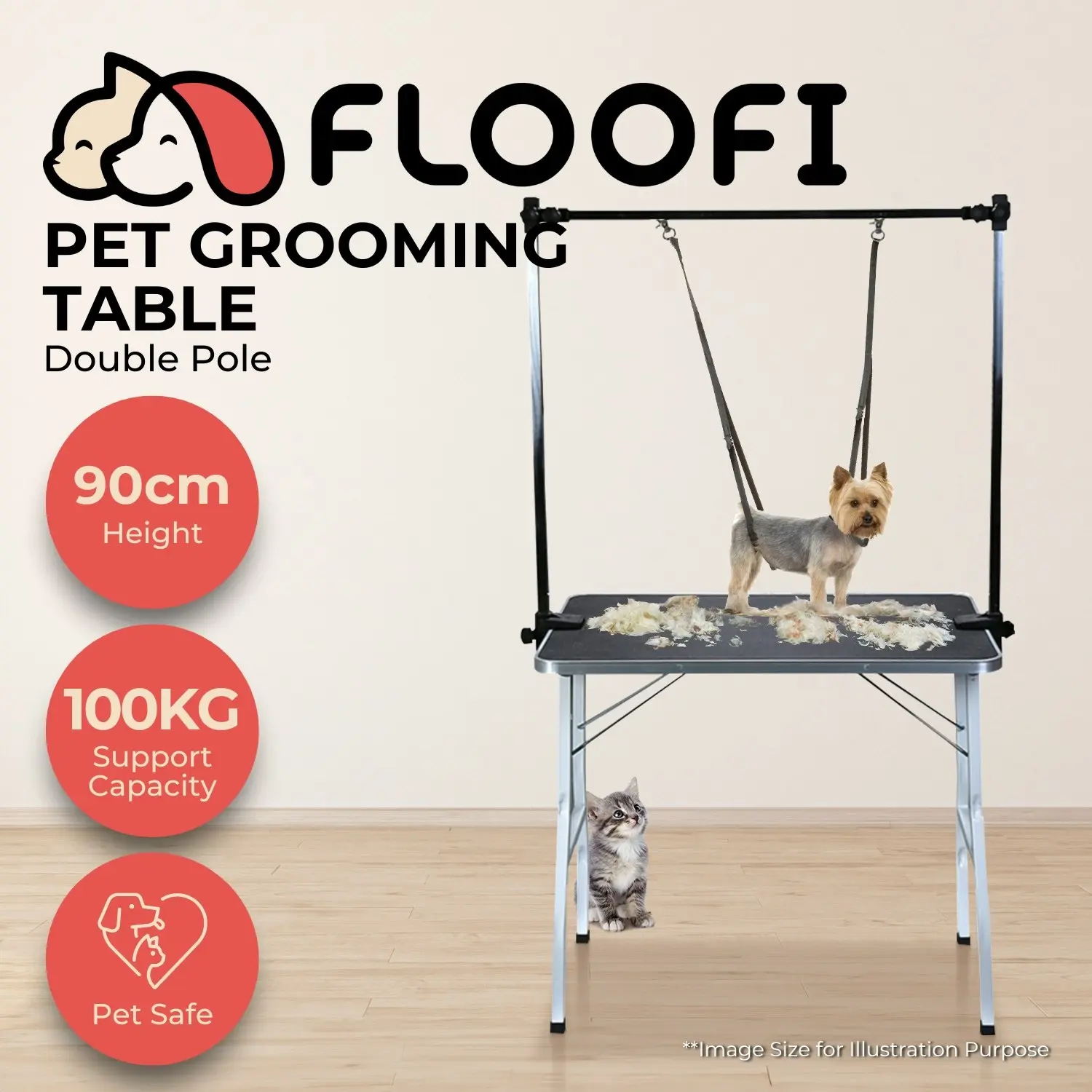 Floofi Portable Foldable Tool with Loop Noose Double Pole Pet Dog Grooming Table with Arm - Black