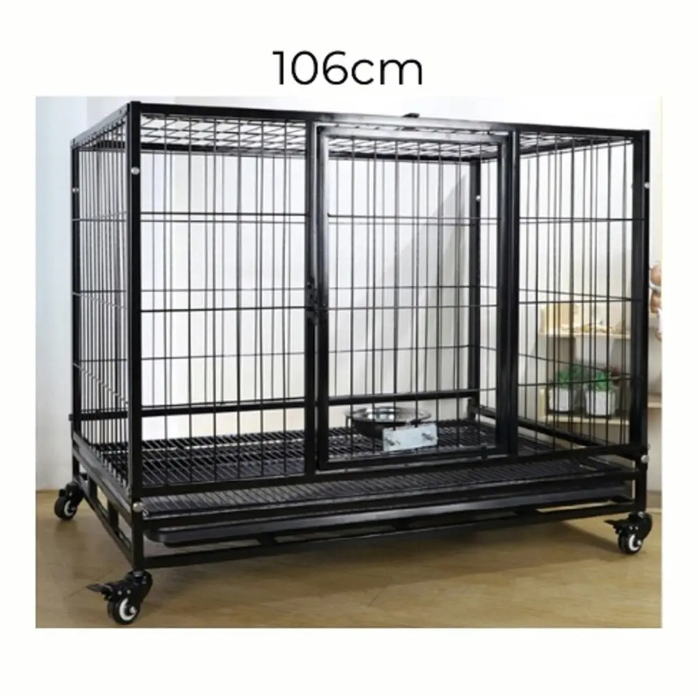 Floofi 46" Foldable Metal Fence Cat Dog Crate Kennel Pet Cage with Wheels - Black