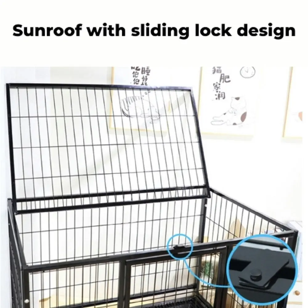 Floofi 46" Foldable Metal Fence Cat Dog Crate Kennel Pet Cage with Wheels - Black