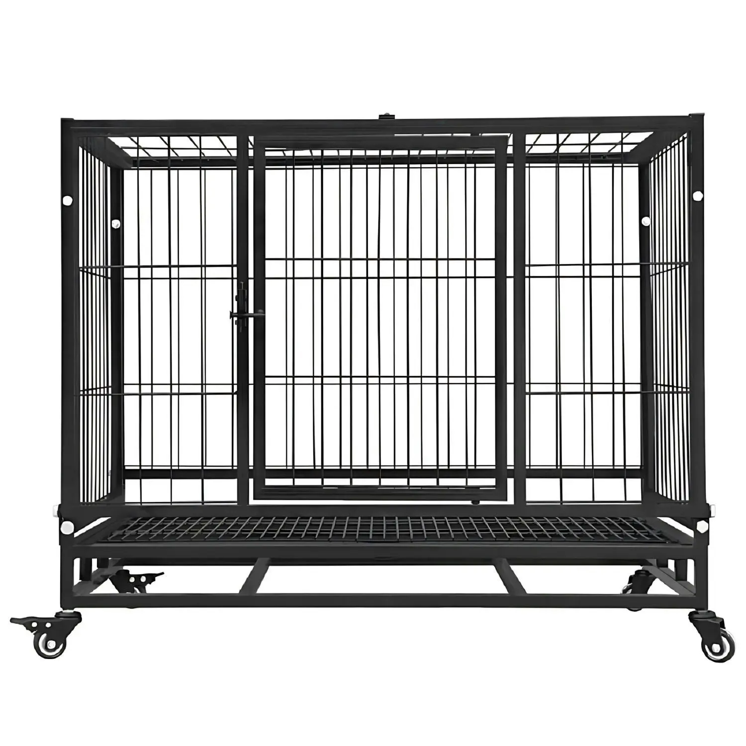 Floofi 46" Foldable Metal Fence Cat Dog Crate Kennel Pet Cage with Wheels - Black