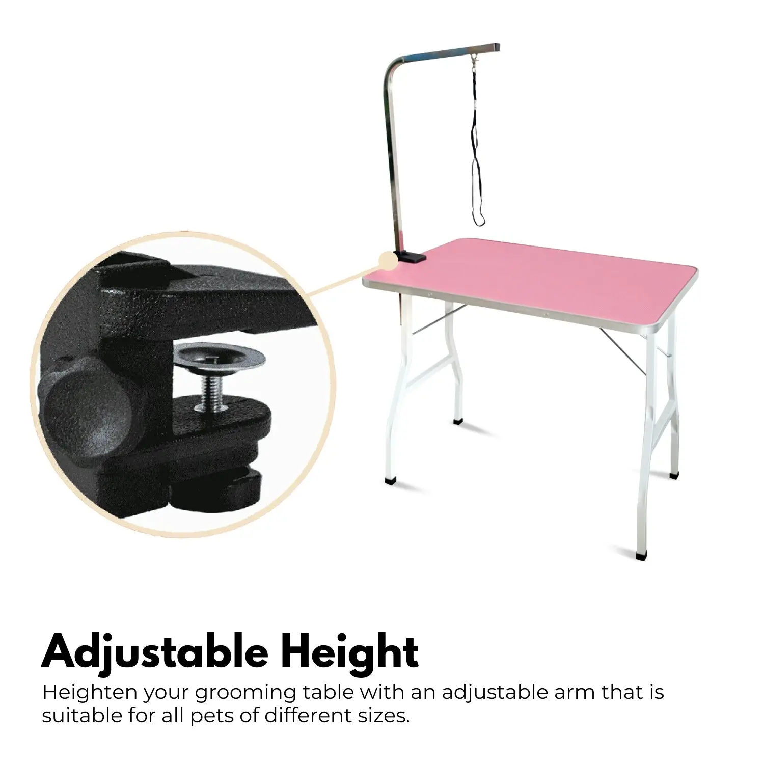 Floofi Foldable Adjustable Height 90cm Single Pole Pet Grooming Table - Pink