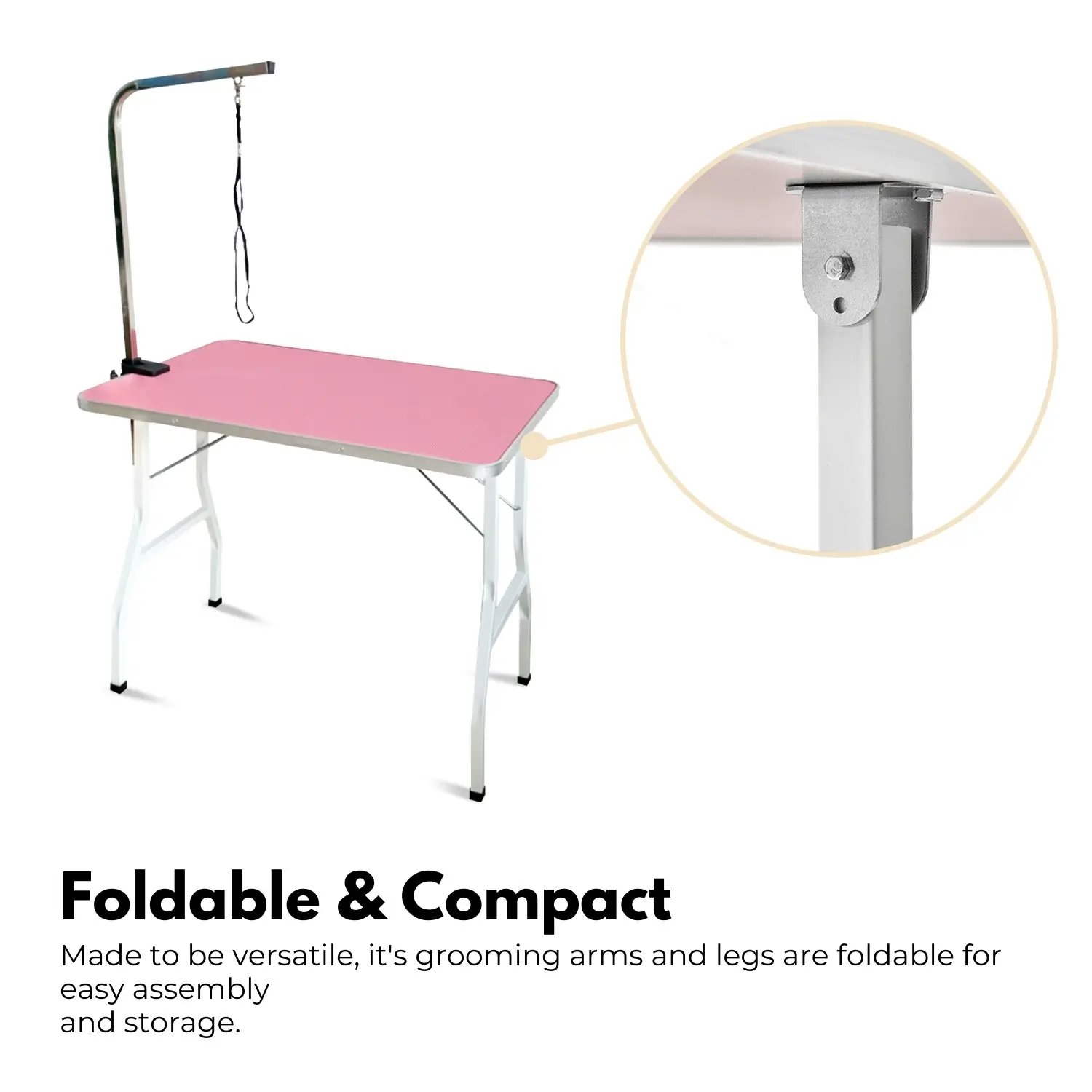 Floofi Foldable Adjustable Height 90cm Single Pole Pet Grooming Table - Pink