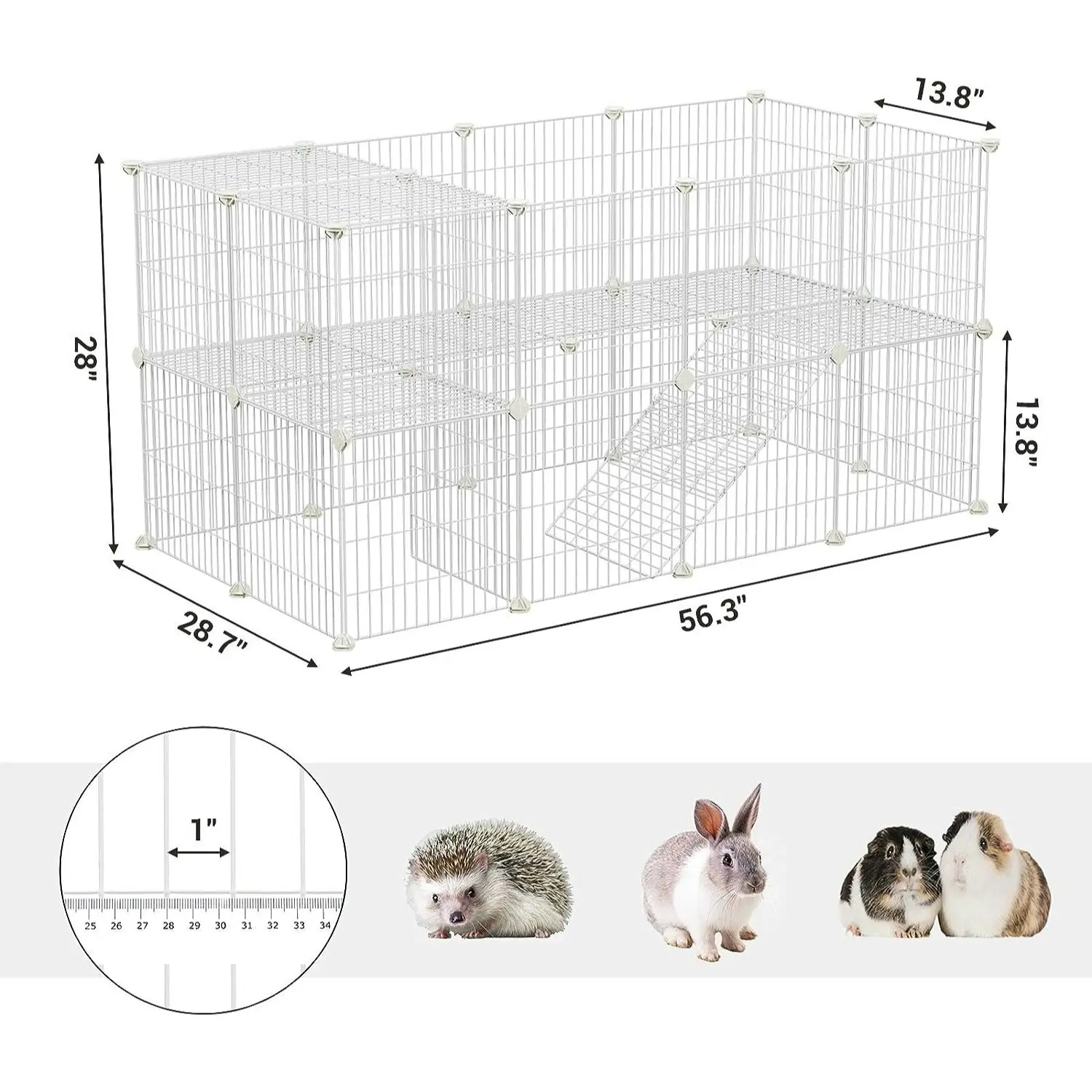 SONGMICS Dog Cat Two Pet Playpen Story Metal Wire Enclosure Fence with Zip Ties