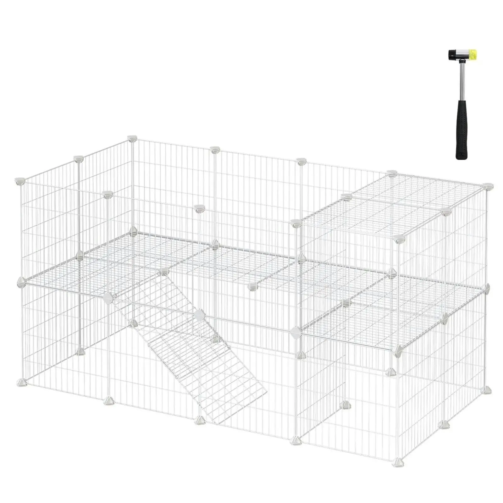 SONGMICS Dog Cat Two Pet Playpen Story Metal Wire Enclosure Fence with Zip Ties