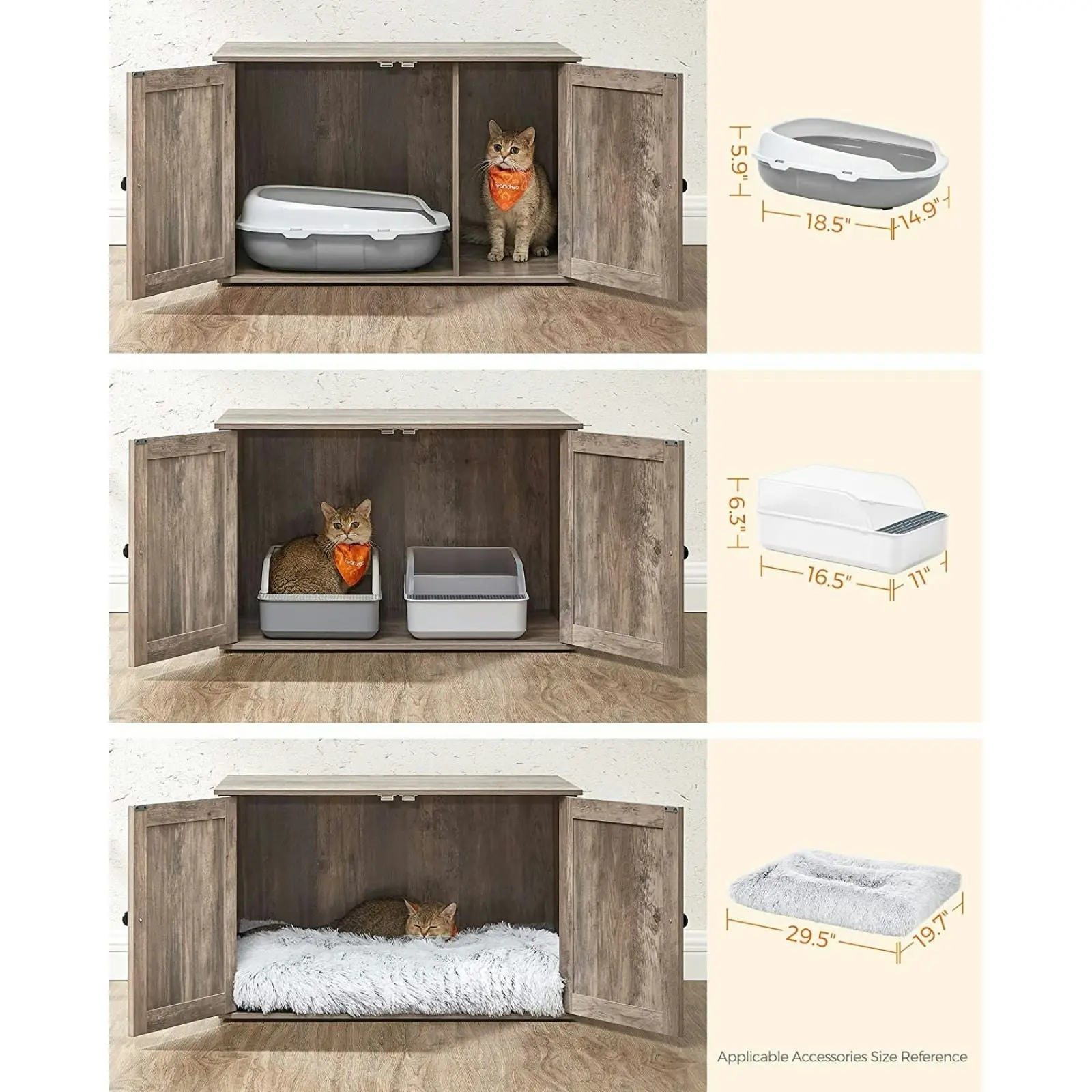 FEANDREA Cat Litter Box Pet House Enclosure Hidden Washroom Shelter Greige