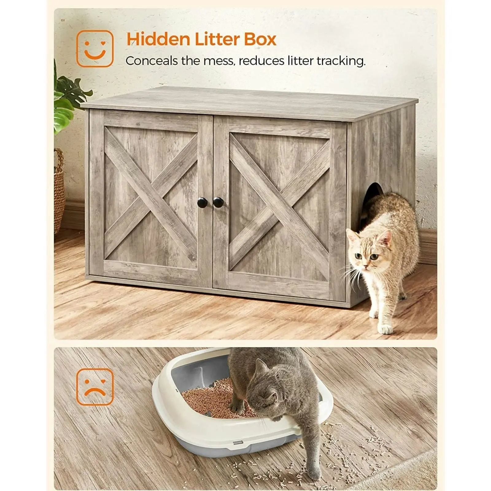 FEANDREA Cat Litter Box Pet House Enclosure Hidden Washroom Shelter Greige