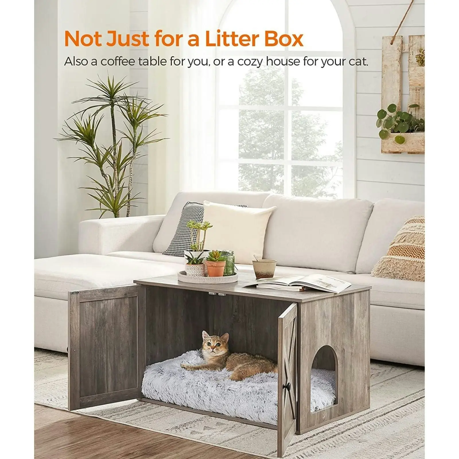 FEANDREA Cat Litter Box Pet House Enclosure Hidden Washroom Shelter Greige