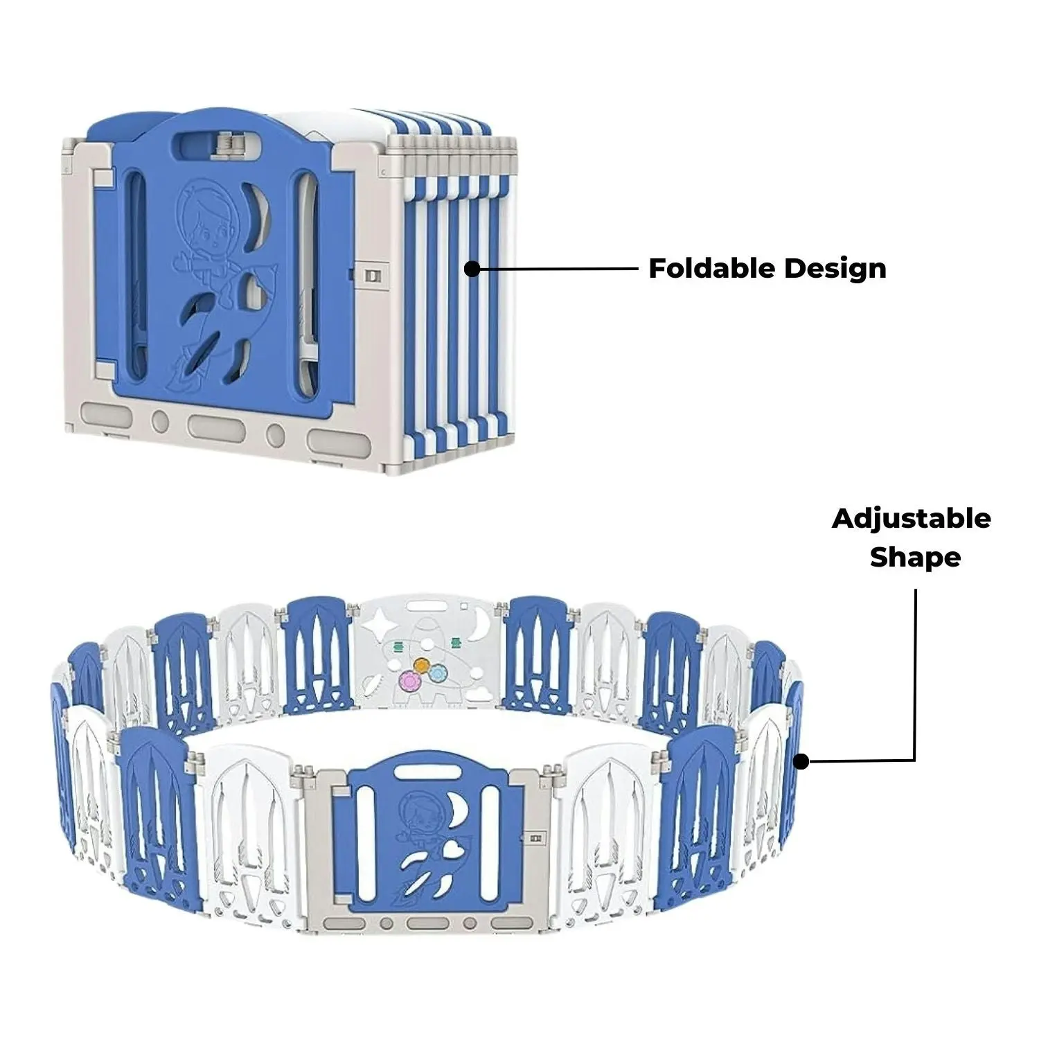 Gominimo Foldable Baby Playpen with 22 Panels Toddler Safety Fence White Blue