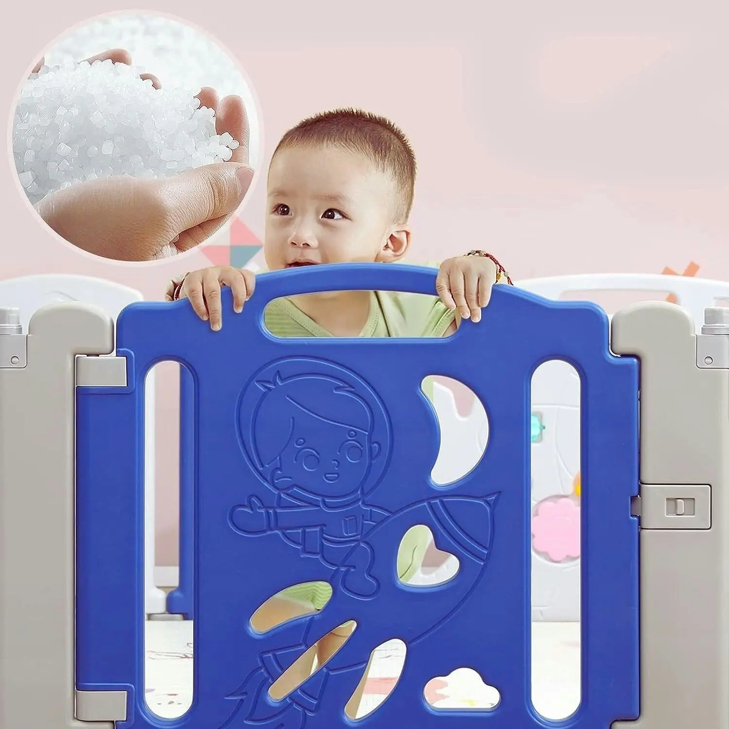 Gominimo Foldable Baby Playpen with 22 Panels Toddler Safety Fence White Blue