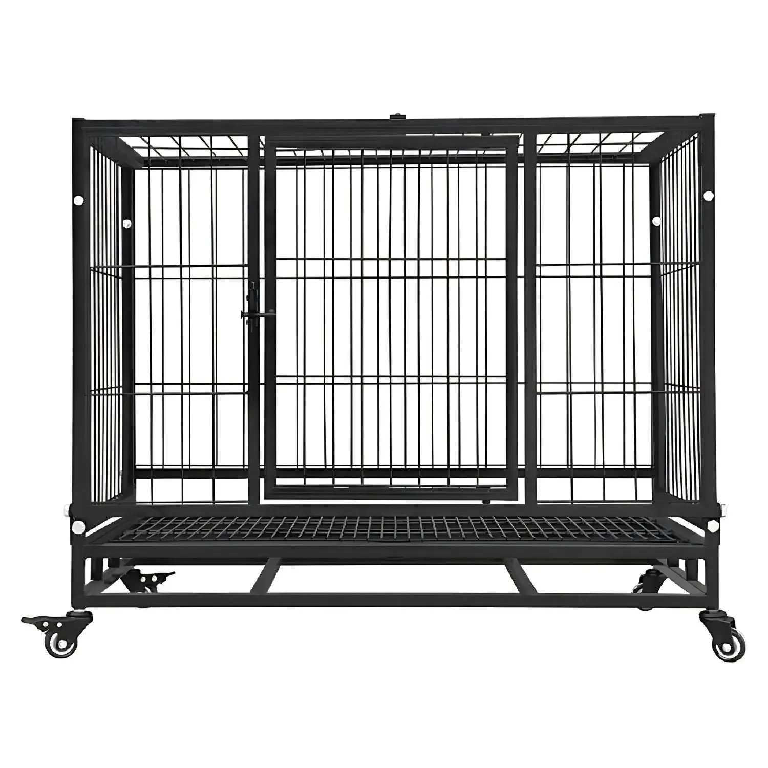 Floofi 38" Foldable Metal Fence Cat Dog Crate Kennel Pet Cage with Wheels - Black