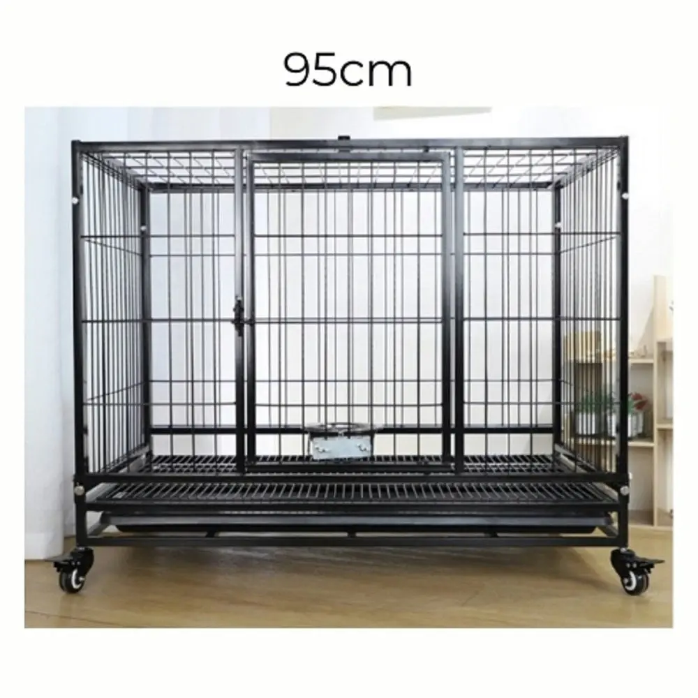 Floofi 38" Foldable Metal Fence Cat Dog Crate Kennel Pet Cage with Wheels - Black