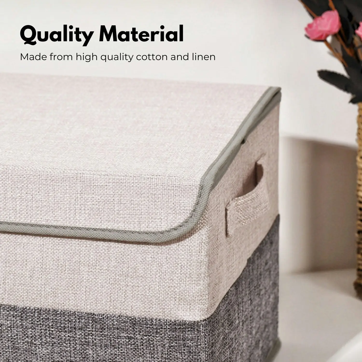 Gominimo 2 Pack 29L Linen Foldable Storage Organizers Gray and Beige