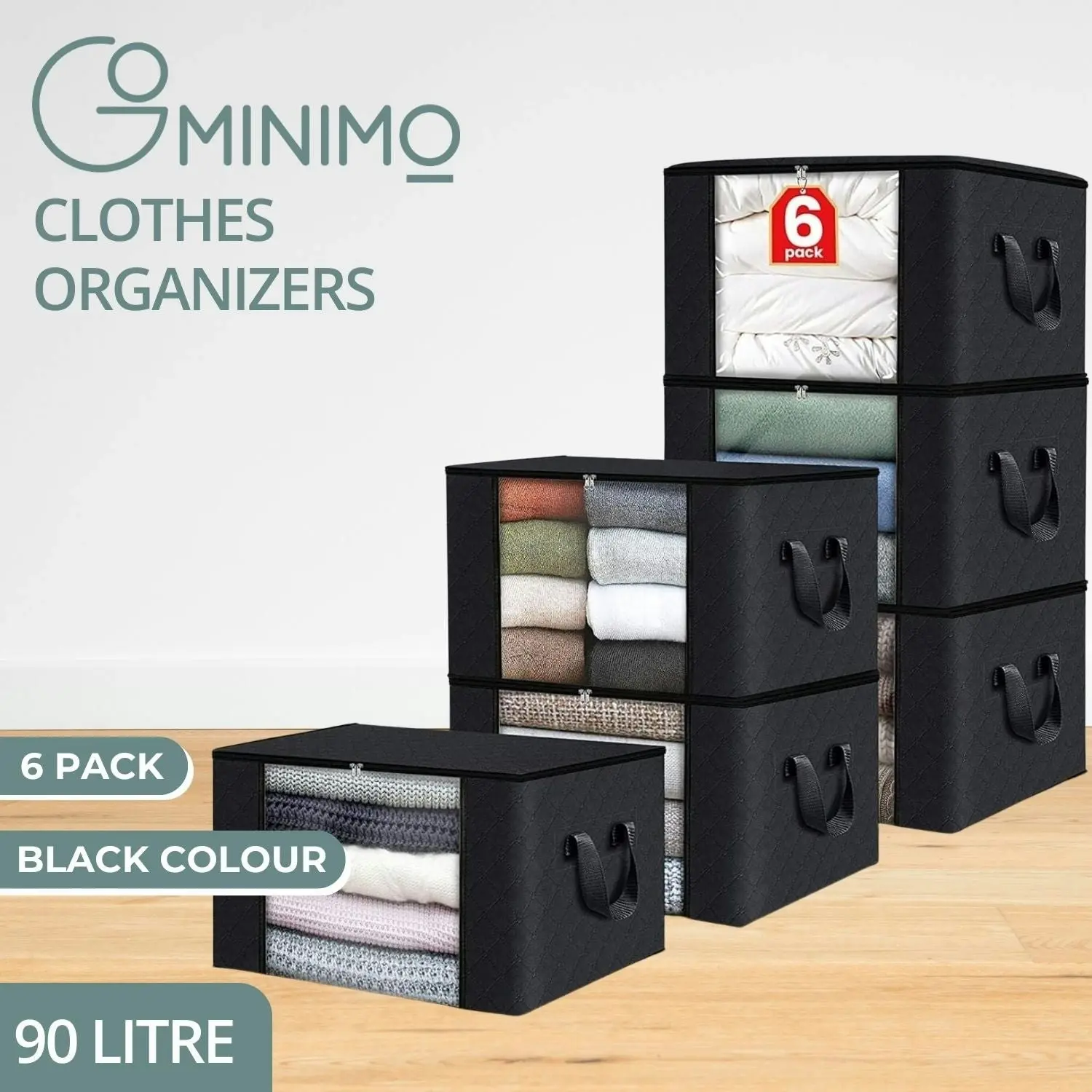 Gominimo 6 Pack 90L Large Clothes Storage Bag Home Organizer Zipper Box Bag