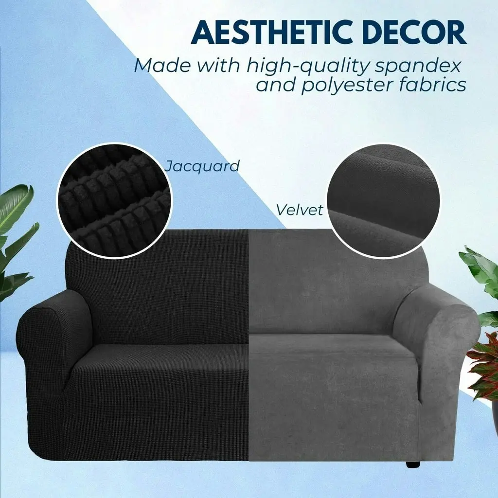 Gominimo Polyester Jacquard Sofa Cover Fitted Super Stretch Couch 2 Seater Black