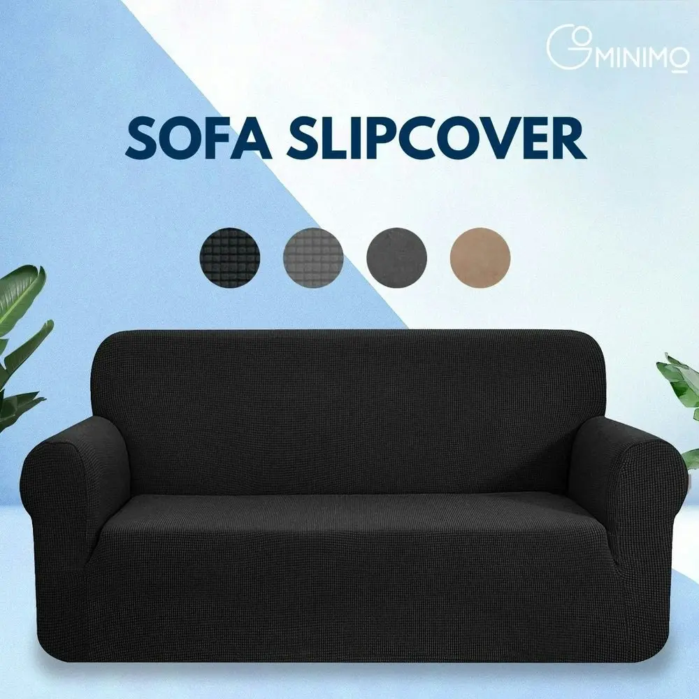 Gominimo Polyester Jacquard Sofa Cover Fitted Super Stretch Couch 2 Seater Black