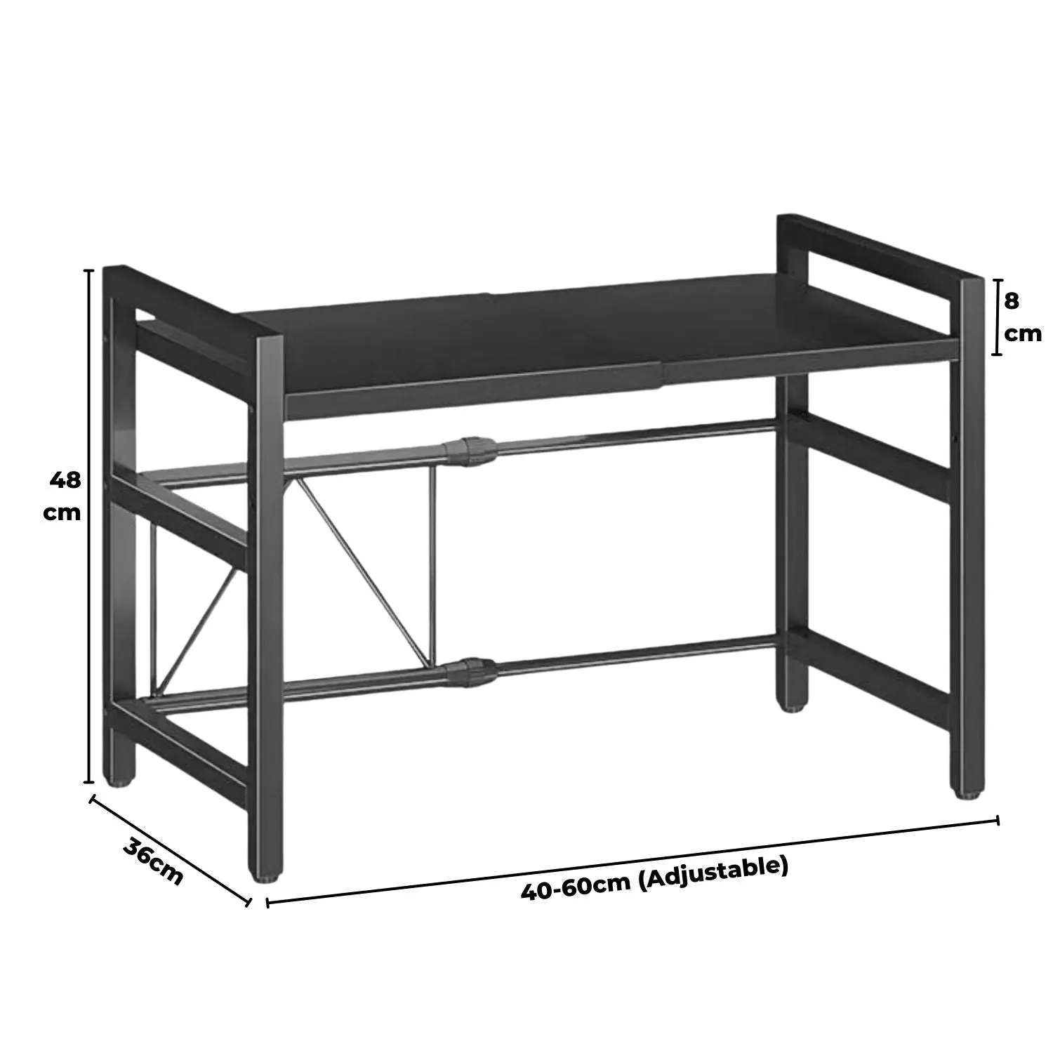 Gominimo 2 Tier Expandable Kitchen Shelf Stand Microwave Oven Rack - Black