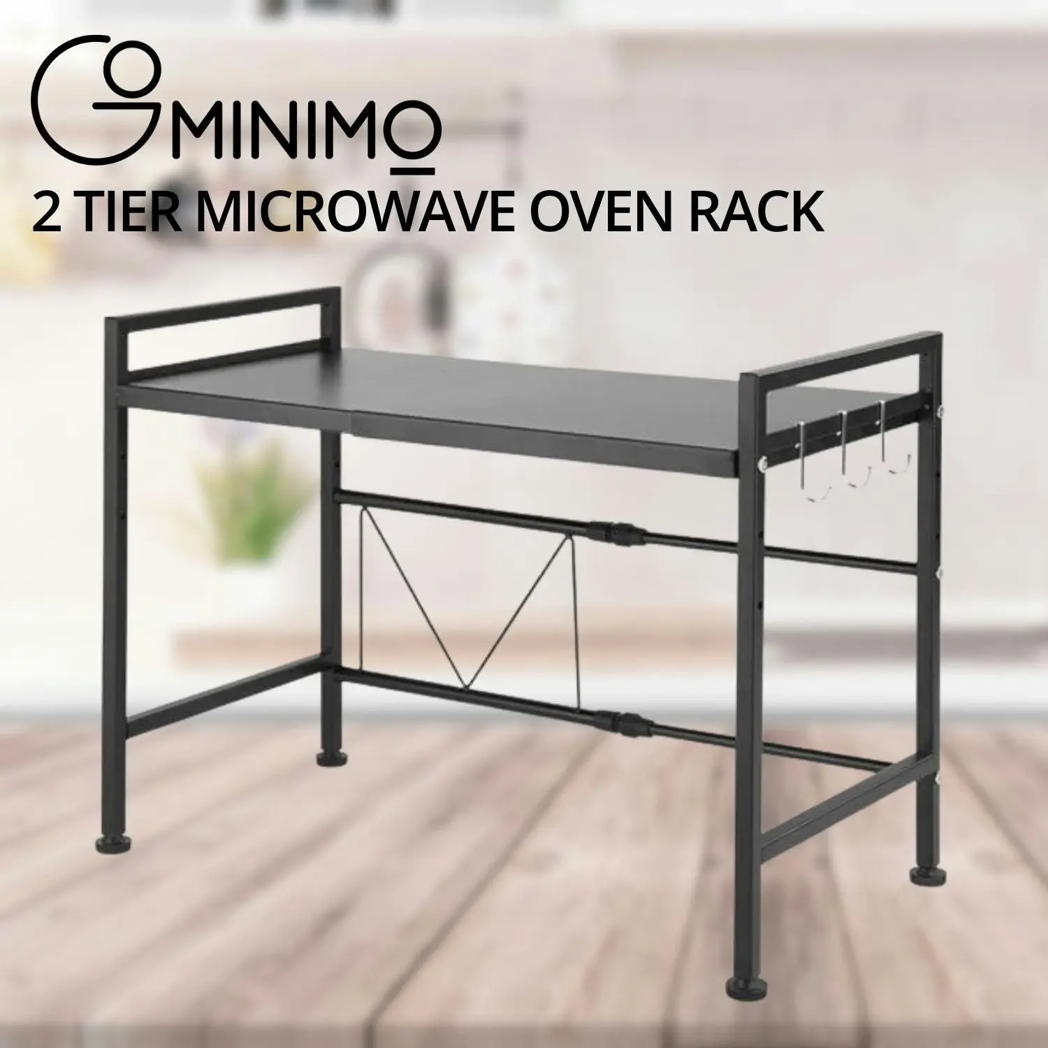 Gominimo 2 Tier Expandable Kitchen Shelf Stand Microwave Oven Rack - Black