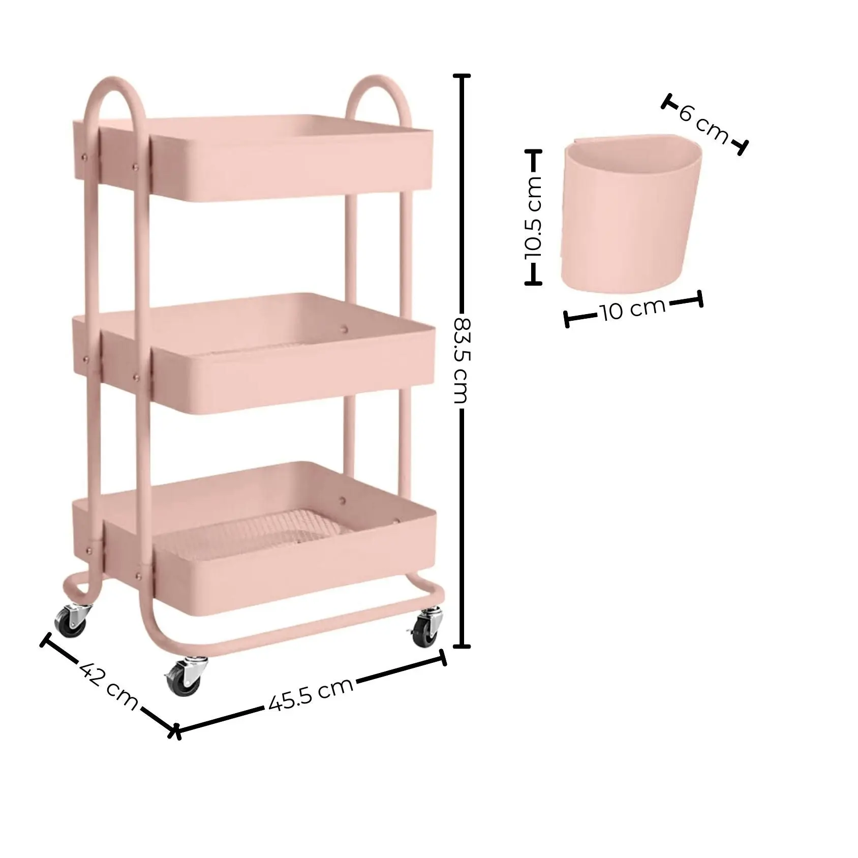 Ekkio 3 Tier Multipurpose Steel Frame Kitchen Storage Rack Organiser Trolley Cart - Pink