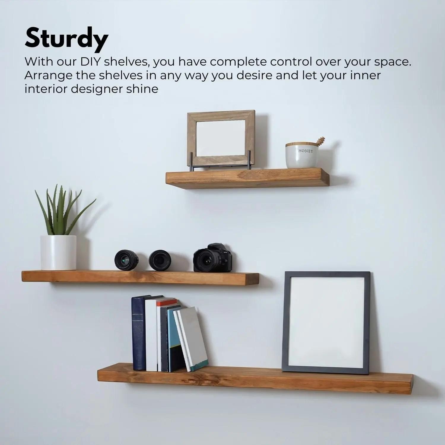 3x Ekkio Home Decor Wall Mount Floating Shelf - Brown