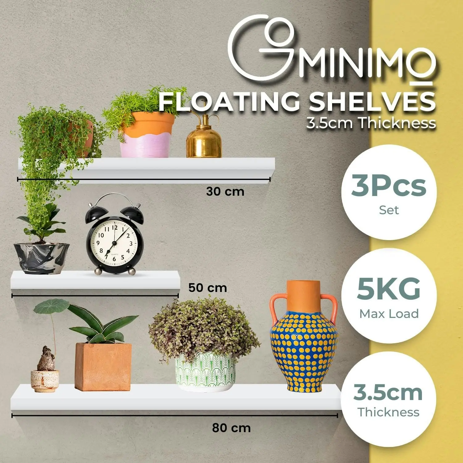 Ekkio Floating Shelf Set of 3 DIY Easy to Set up Space Saving White