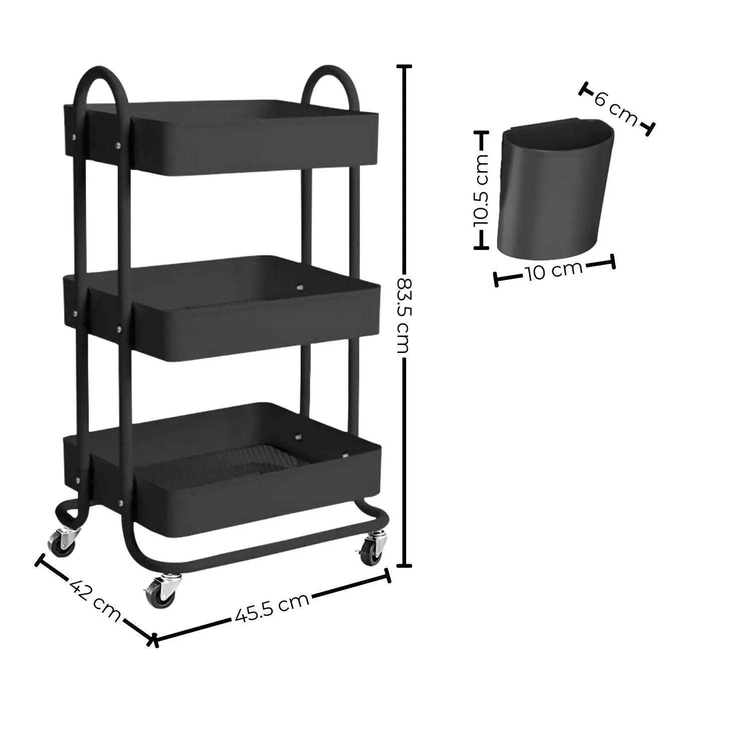 Ekkio Kitchen Trolley Cart 3 Tiers Storage Rack Steel Shelf Organiser Wheels Black