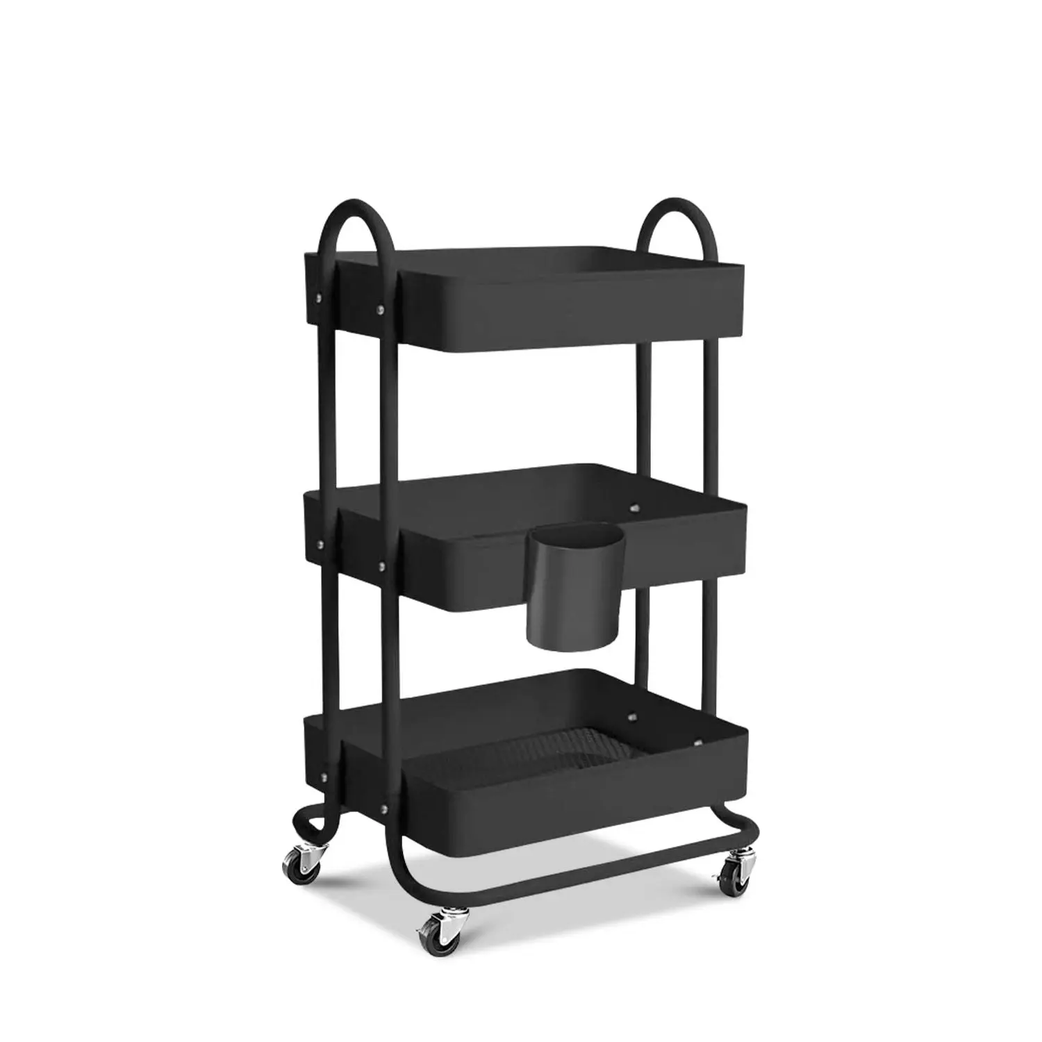 Ekkio Kitchen Trolley Cart 3 Tiers Storage Rack Steel Shelf Organiser Wheels Black