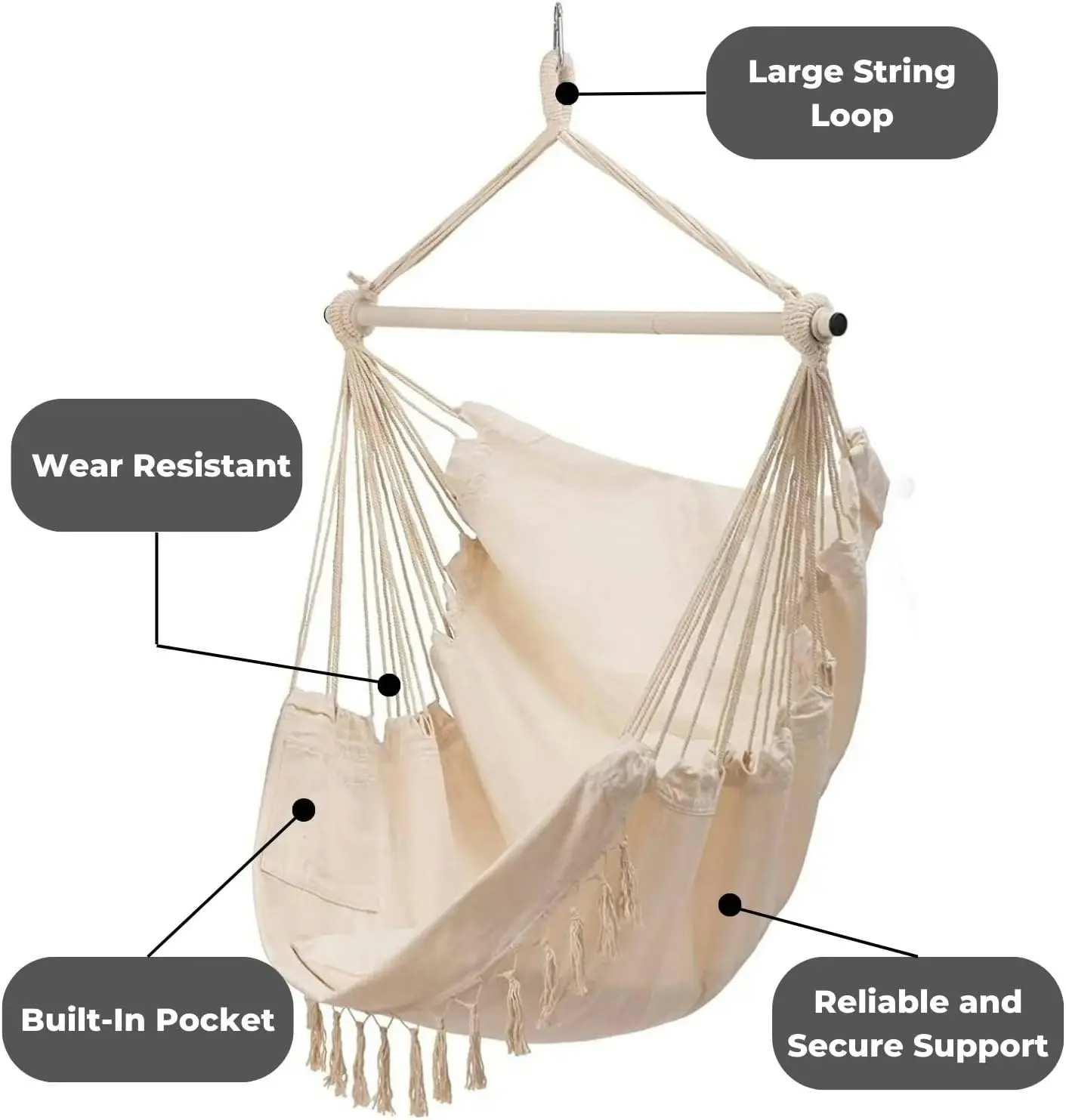 Noveden Hammock Chair Swing with 2 Pillow Cushions Camping Outdoor Hammocks Beige