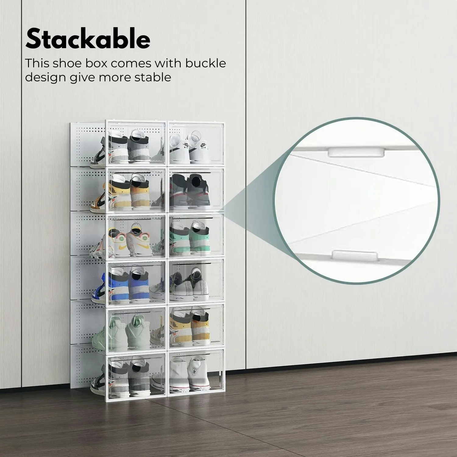 12x Gominimo Stackable Large Size Plastic Shoe Box - White