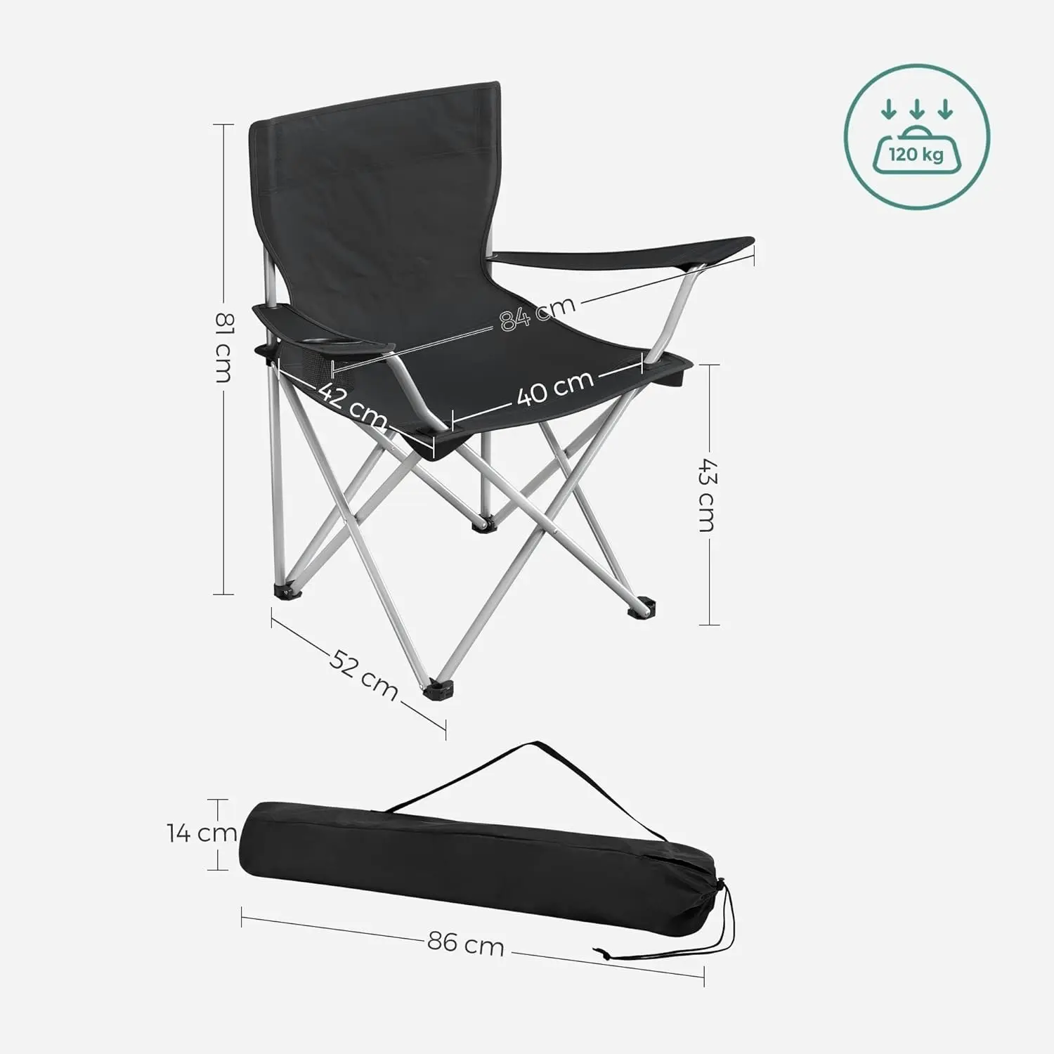 2x SONGMICS For Outdoor Beach Backpacking Picnic Portable Collapsible Chairs Folding Camping Chair - Black