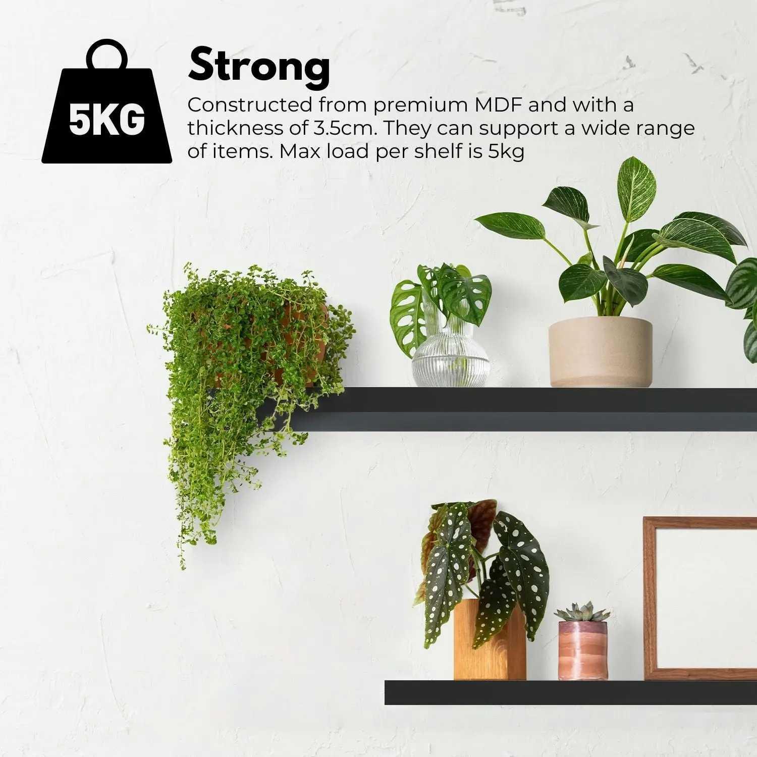 Ekkio Floating Shelf Set of 3 DIY Easy to Set up Space Saving Black