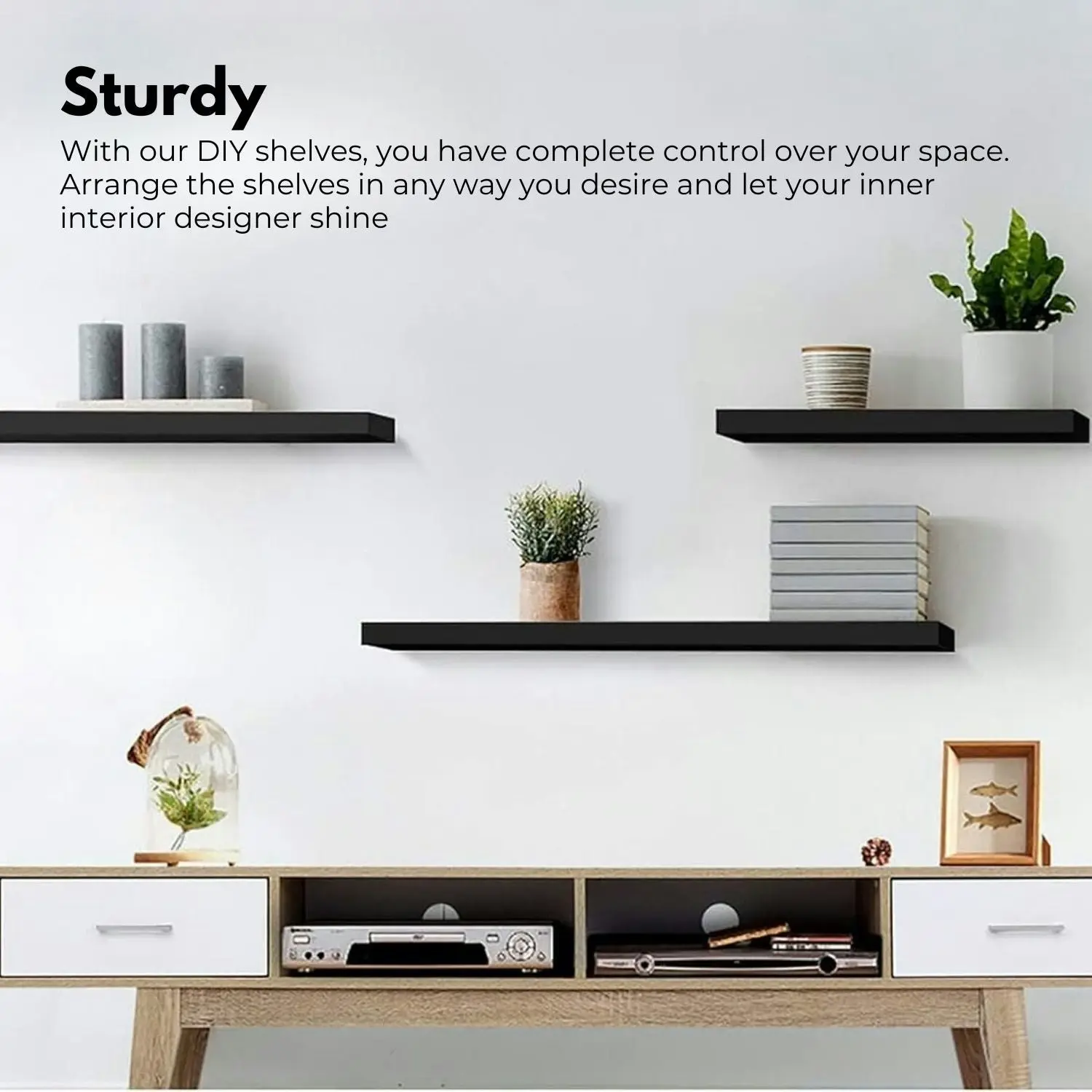 Ekkio Floating Shelf Set of 3 DIY Easy to Set up Space Saving Black