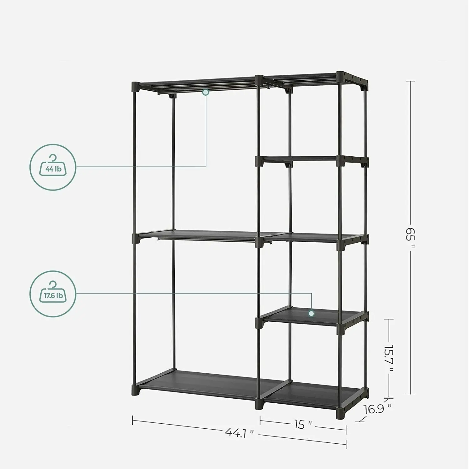 SONGMICS Garment Coat Hanger Open Wardrobe Shelf Clothes Rail Rack Portable Closet - Large