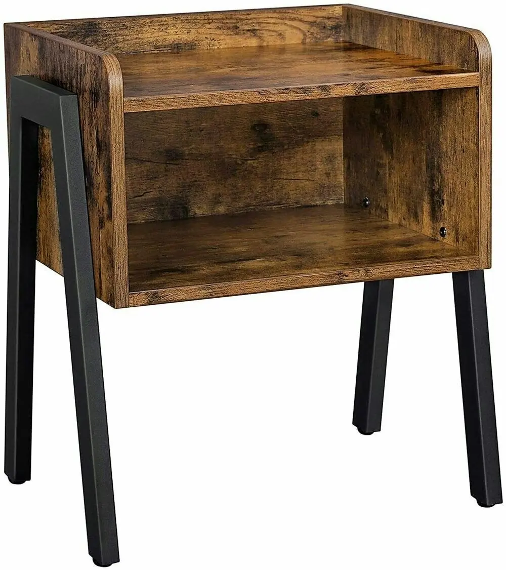 VASAGLE Bedroom Open Shelf Night Stand Bedside Table - Rustic Brown