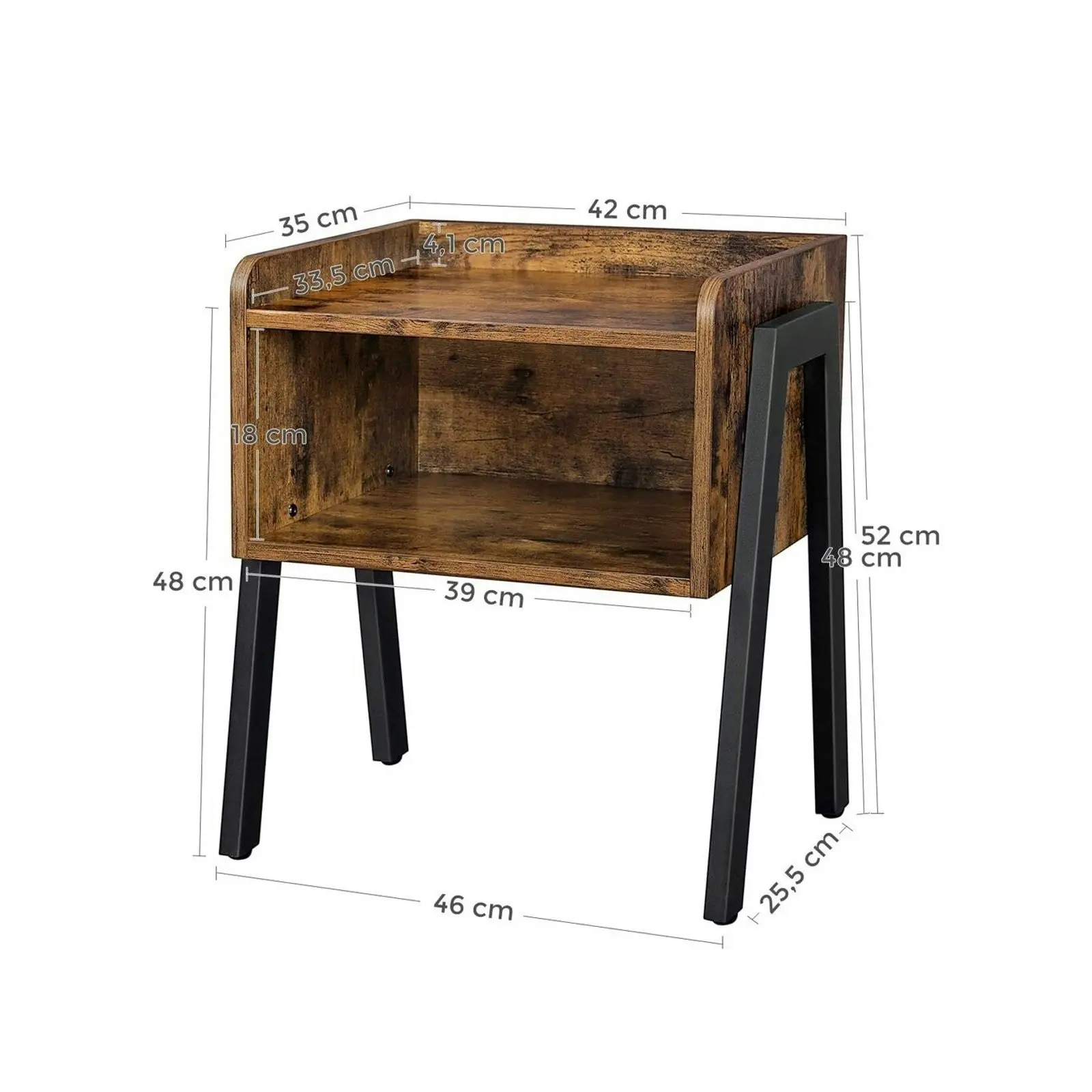 VASAGLE Bedroom Open Shelf Night Stand Bedside Table - Rustic Brown