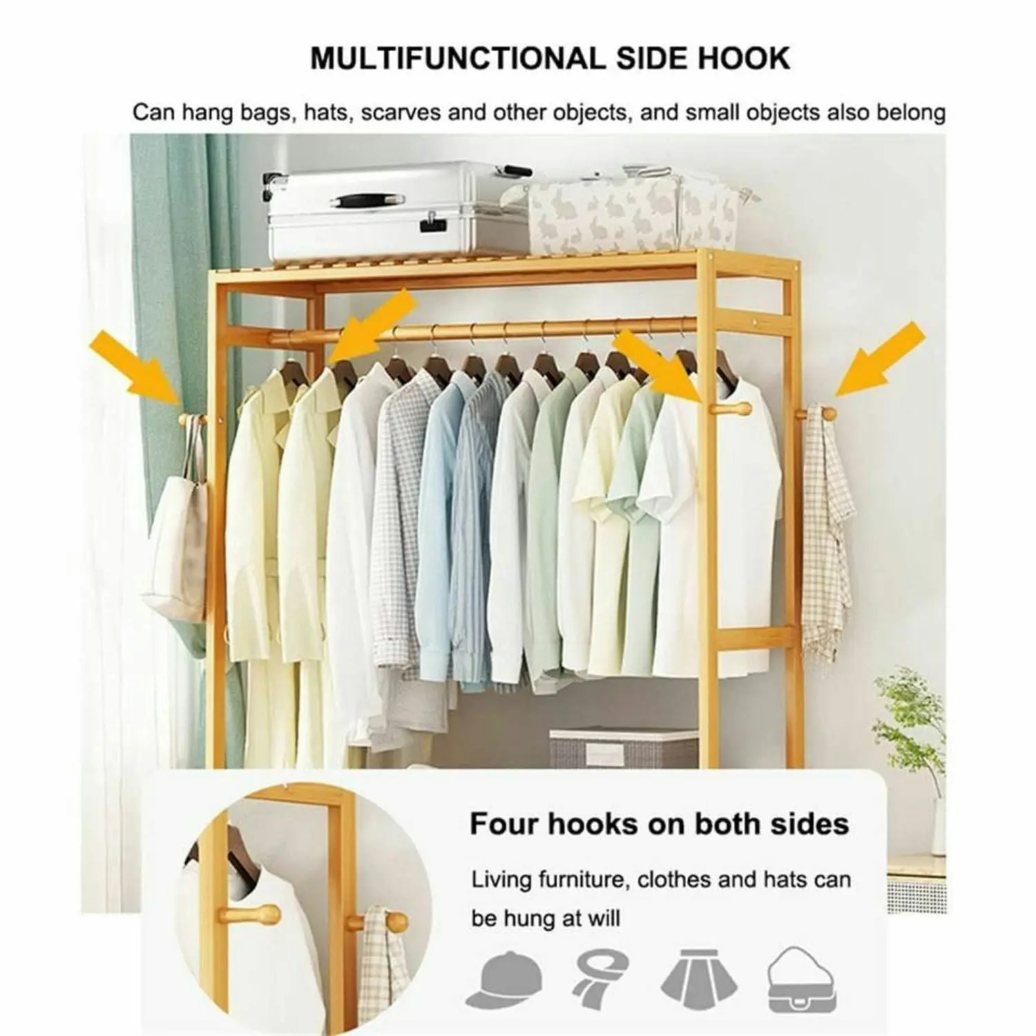 Gominimo 100cm Portable Wooden Bamboo Open Wardrobe Garments Clothes Rack - Natural