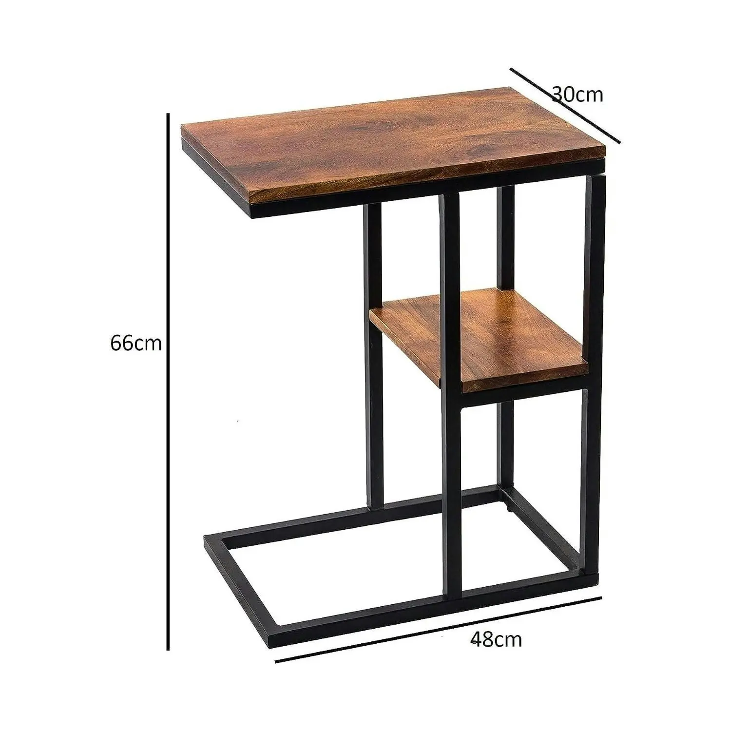 Ekkio 2 Tier C-Shaped Bedside Nightstand Sofa End Table - Walnut