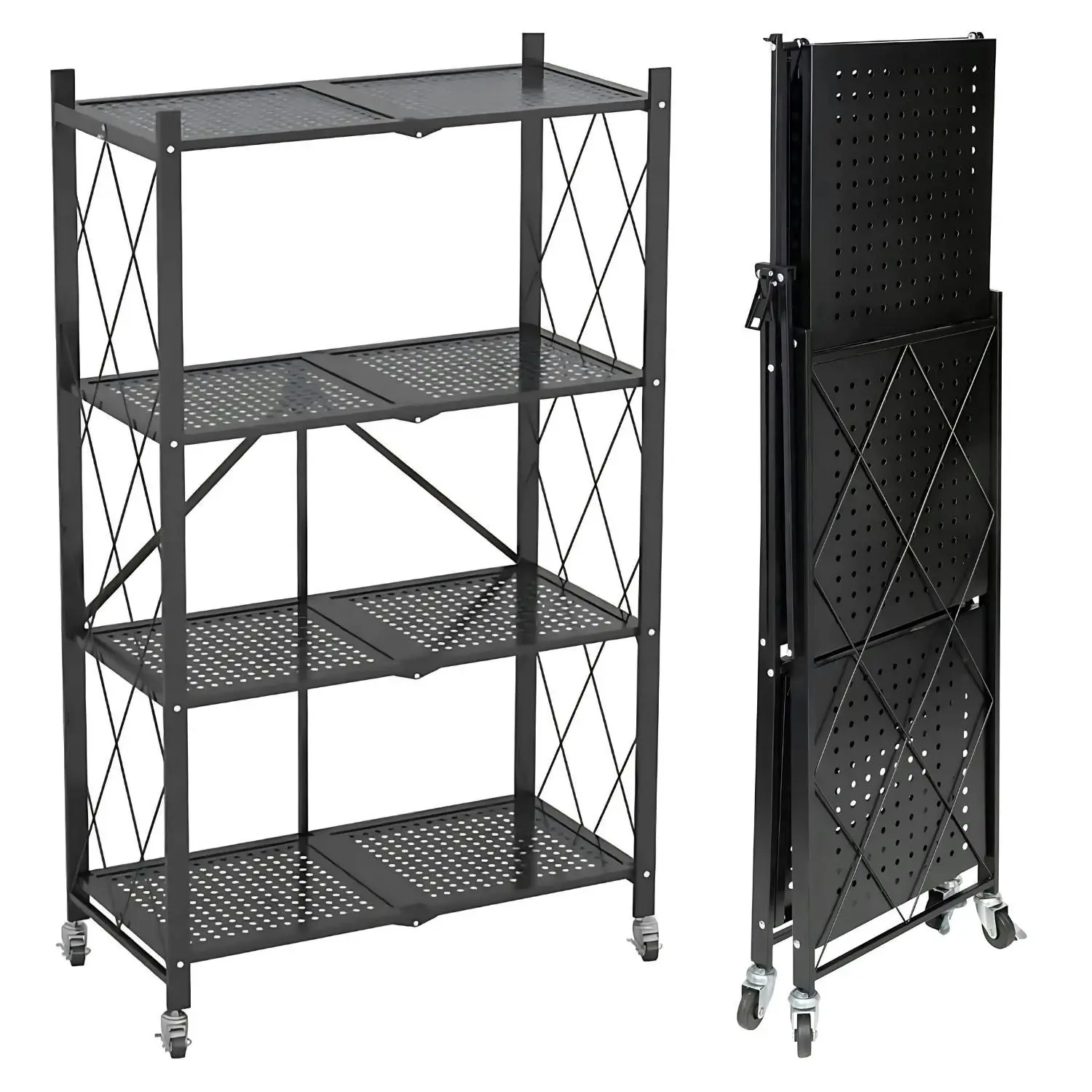 Ekkio 4 Tier Foldable Collapsible Kitchen Display Rack Storage Shelf - Black