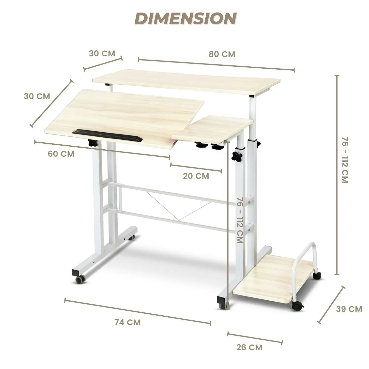 Ekkio Adjustable Workstation Portable Mobile Laptop Desk British Maple